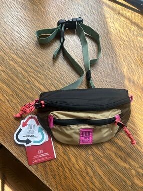 Topo Designs Colorblock Mountain Waist Pack - Black/Green/Tan with Pink Accents